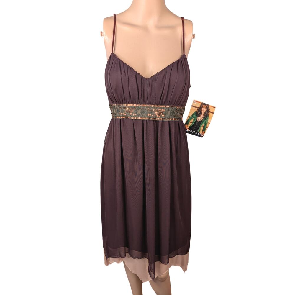 NWT Vintage Y2K Rampage Mesh Asymmetric Handkerchief Hem Dress Large L Brown